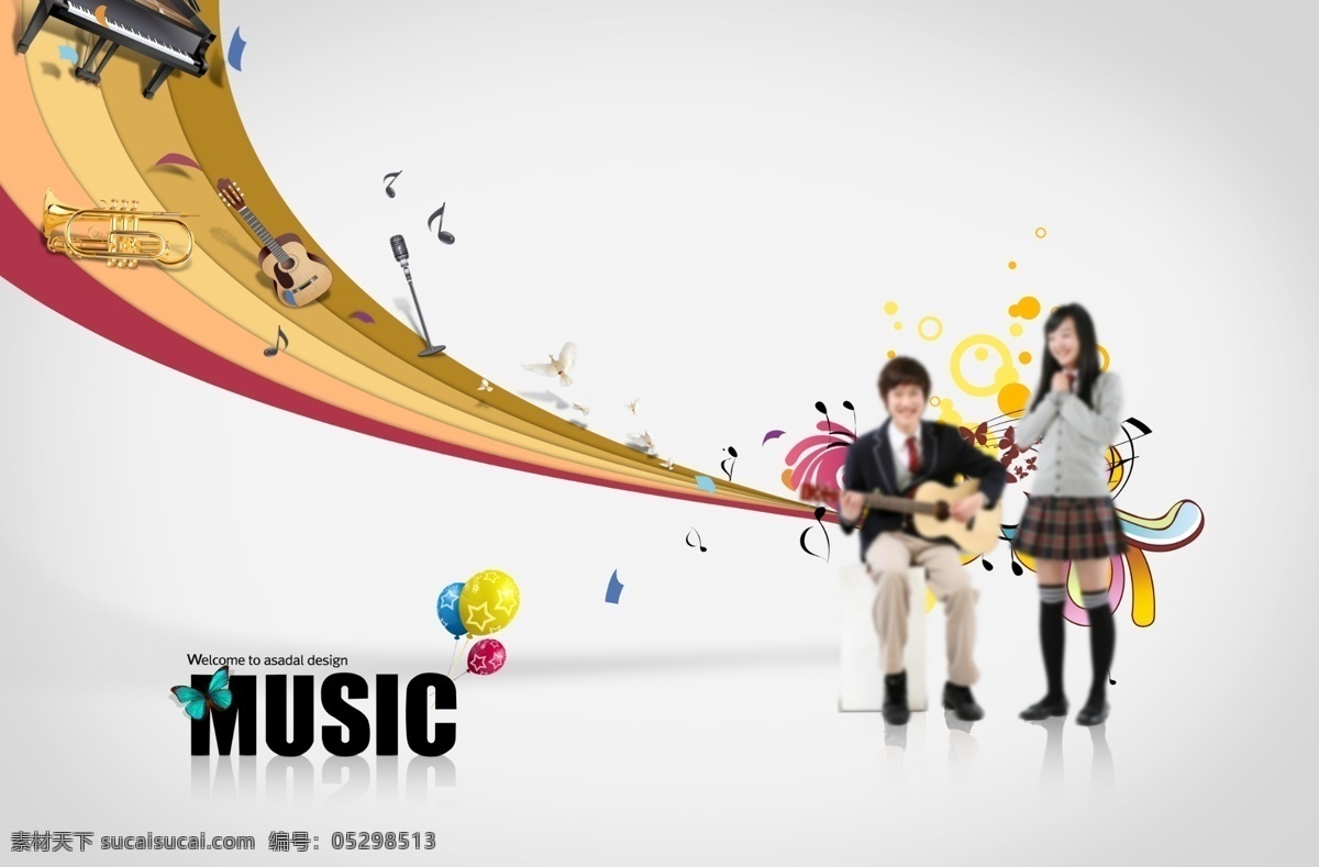 学生 人物 乐器 创意设计 分层 韩国素材 no2 曲线 线条 钢琴 吉他 话筒 麦克风 美女 女生 女孩 男孩 男生 帅哥 白色