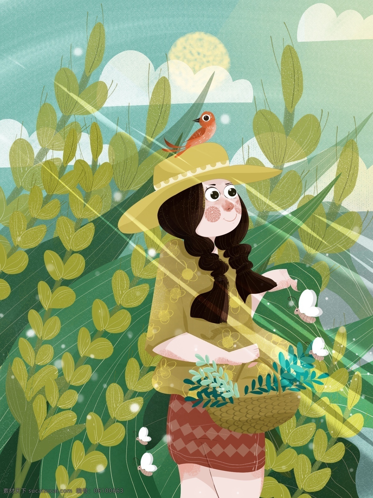 节气 节日 手绘 小满 插画 节气节日 小满插画 原创插画 小清新 女孩