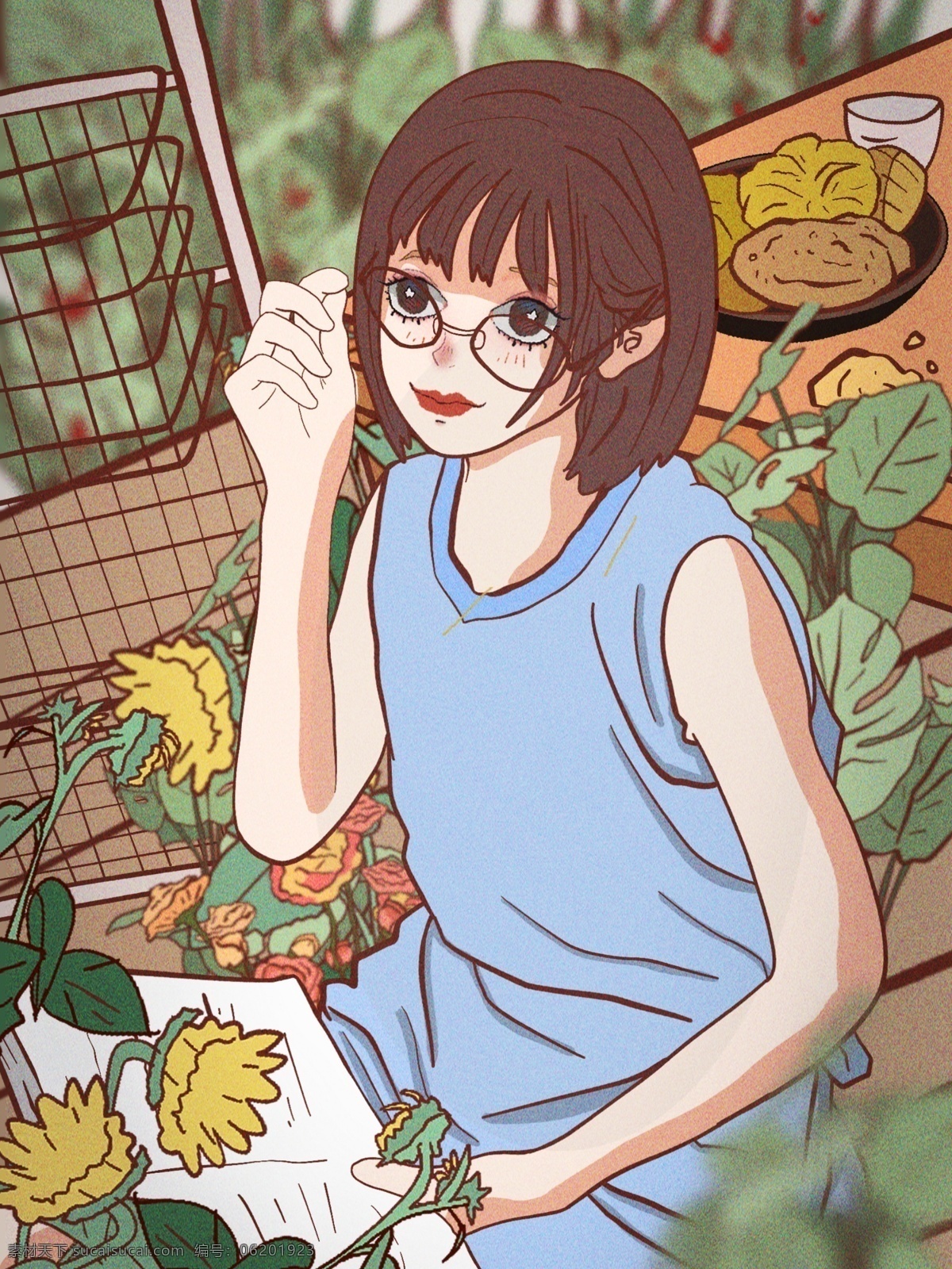 四月 你好 元气 少女 喝 下午 茶 看书 治愈 插画 四月你好 菊花 春天你好 盆栽 甜点 下午茶 复习 眼镜 青春 绿色 春意 活力 小清新 唯美 手机壁纸