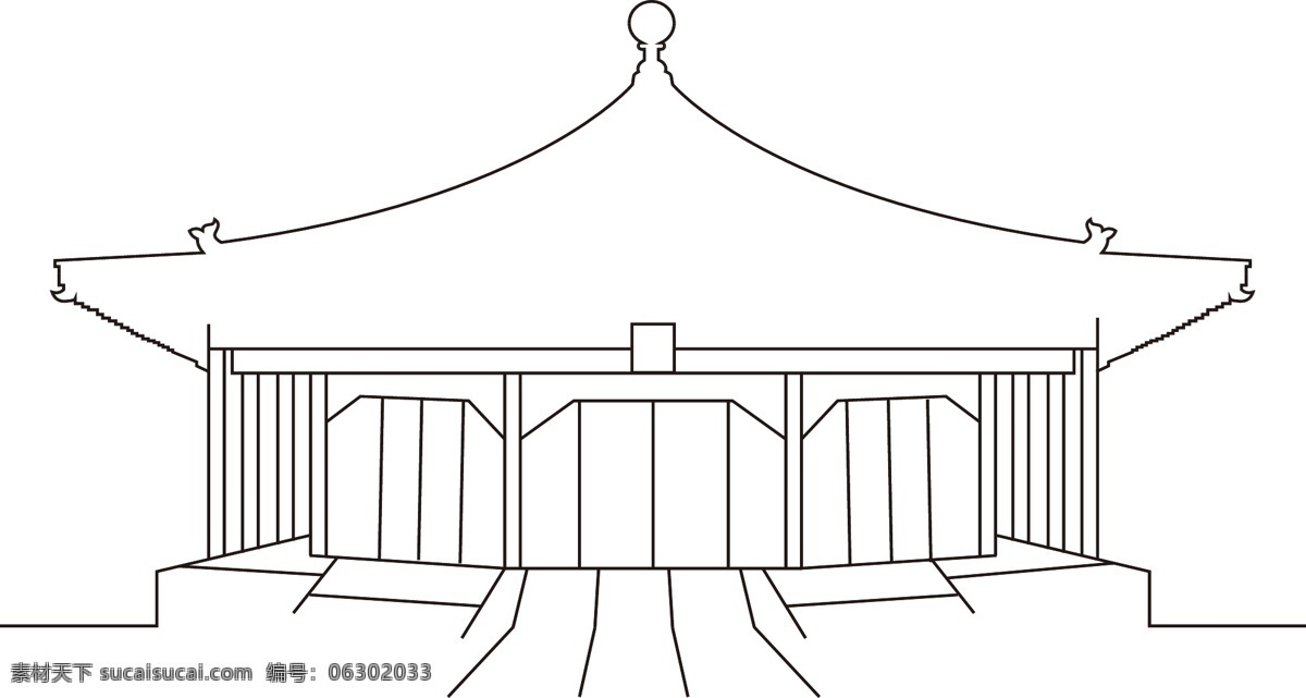 中和 门 手绘 线条 元素 故宫 中和门 矢量 宫殿 线稿