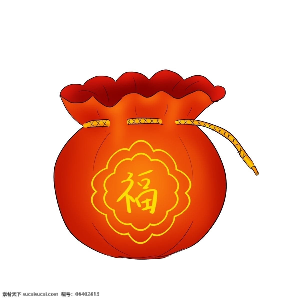 新年 红色 福 袋 插画 新年福袋 红色的福袋 漂亮的福袋 手绘福袋 黄色的绳子 可爱的福袋 福袋插画