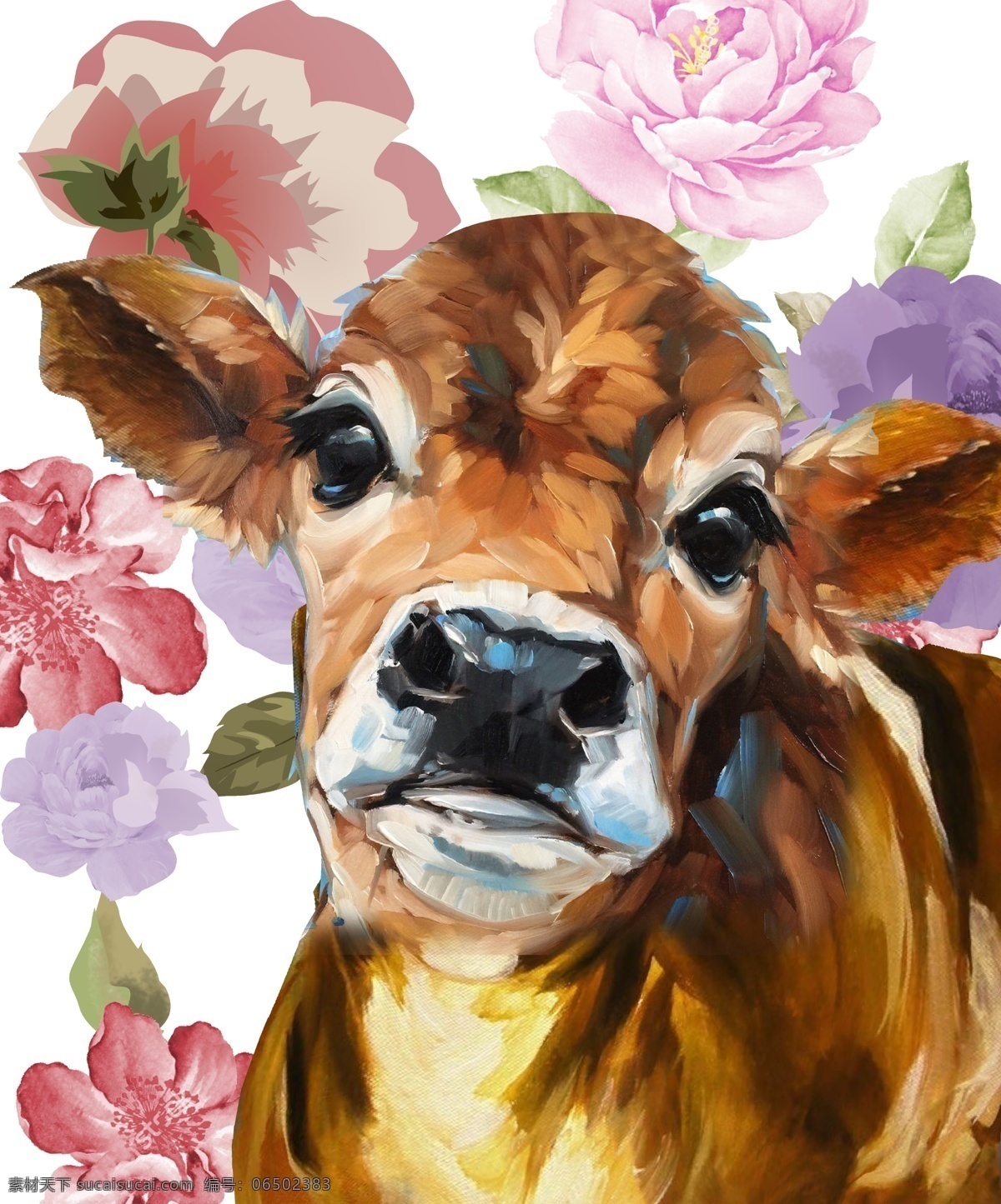 牛头 碎花 动物 数码印花 手绘 定位 分层