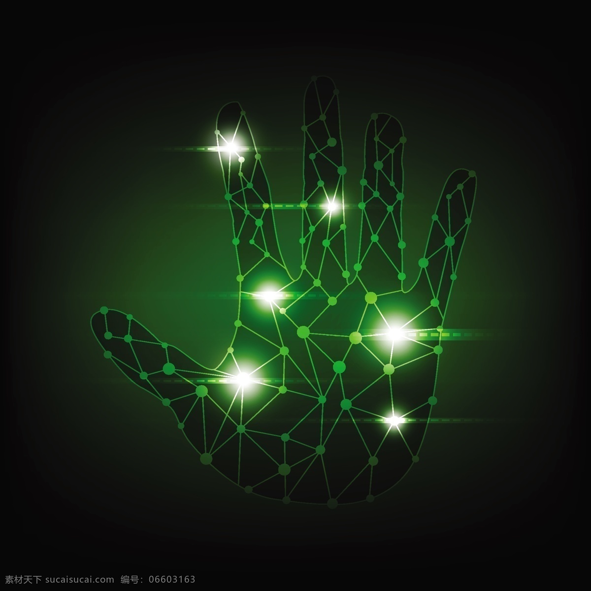 手 绿色 线条 闪光 背景 科技背景 生活百科 矢量素材 黑色