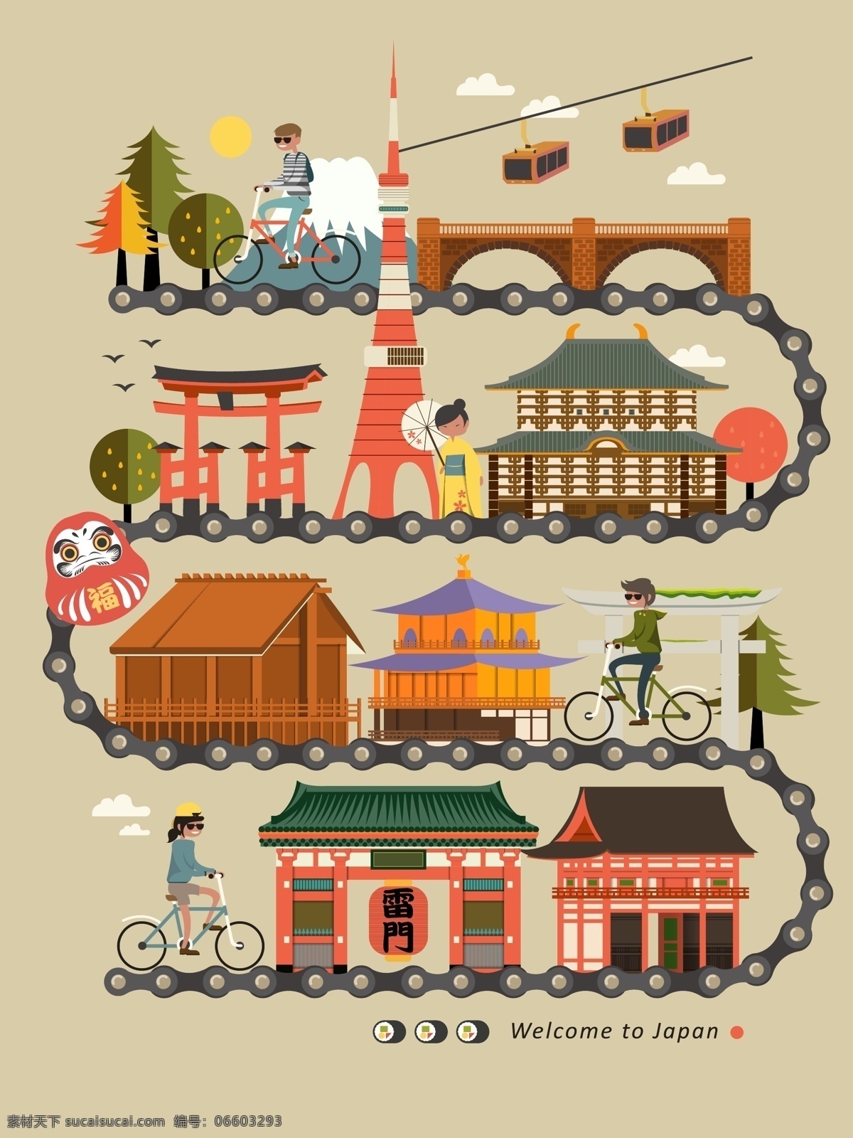 日本旅行地图 风景 插画 日本 旅行 建筑 地图