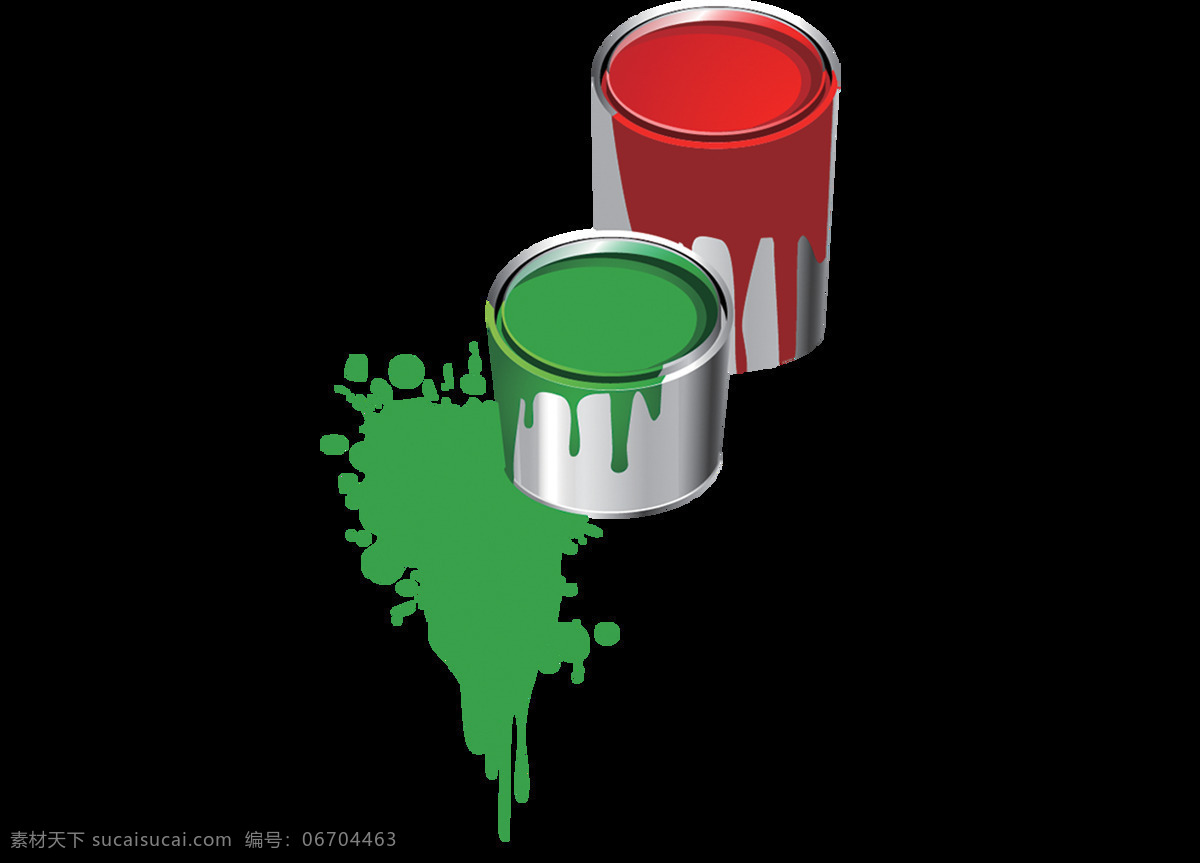 卡通 红色 绿色 油漆 元素 绘画 桶 png元素 免抠元素 透明元素