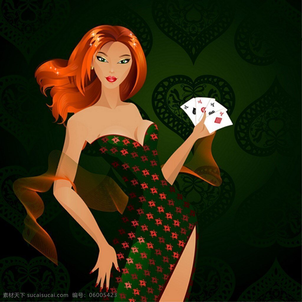 时尚 美女 玩 纸牌 背景 图 广告背景 广告 背景素材 女人 绿色底纹 爱心 服装 漂亮 女郎 娱乐 游戏 创意