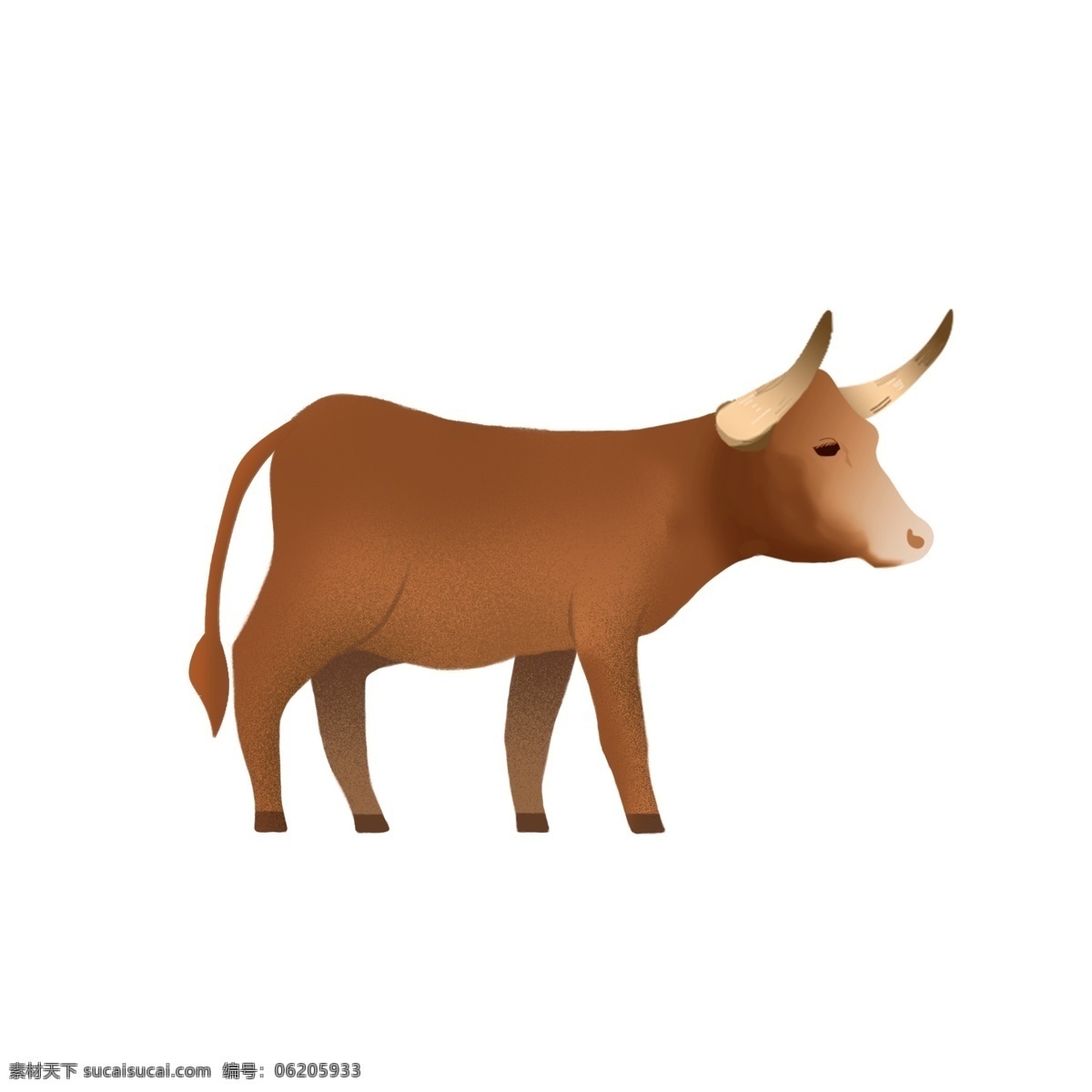 手绘 头牛 插画 动物 卡通 萌宠 牛 一头牛 五一 劳动节