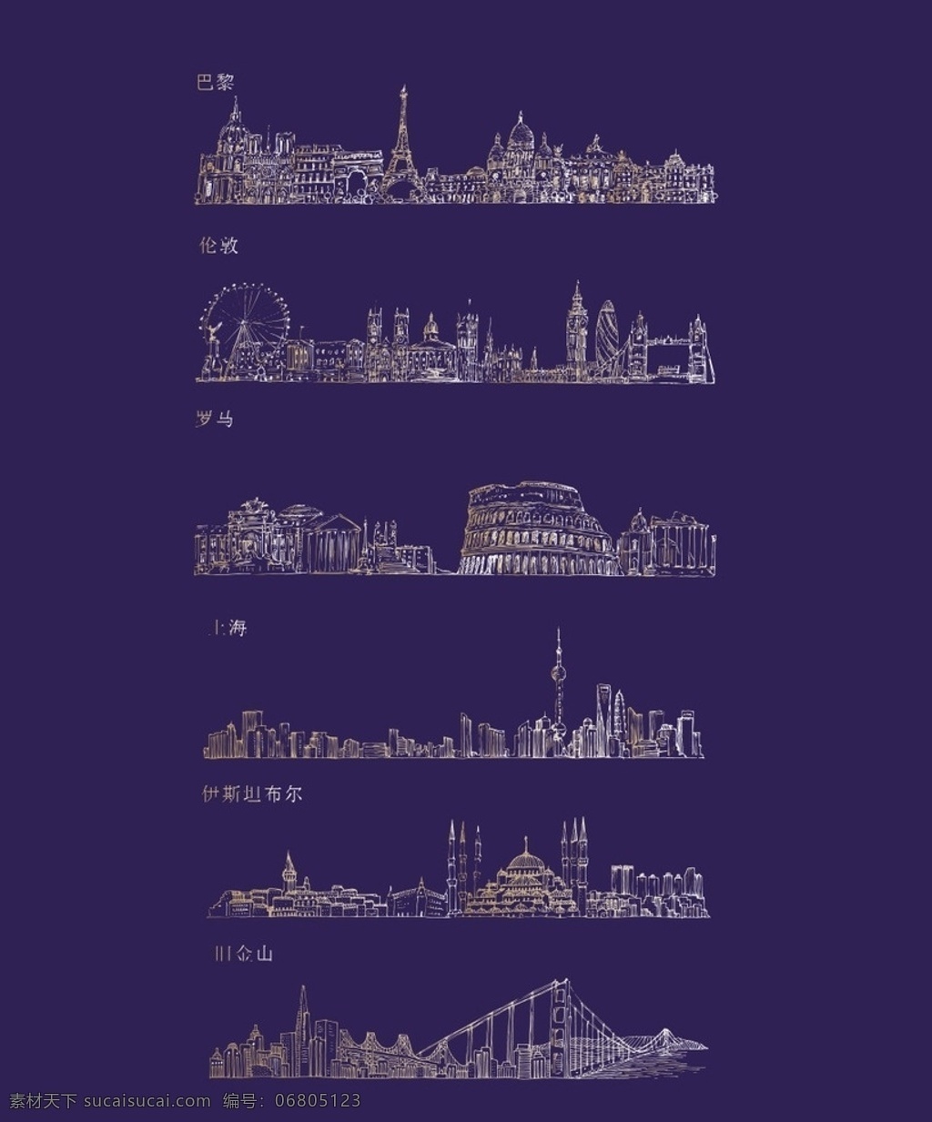 城市素描 城市 素描 手绘 单色 手绘城市 线条 城市线条 天际线