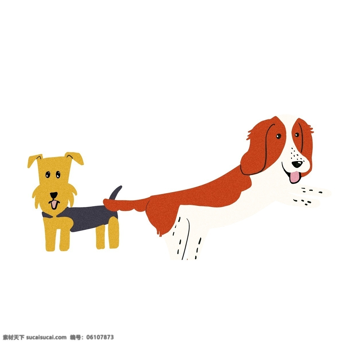 两 只 手绘 宠物狗 卡通 元素 彩色 可爱 调皮 小动物