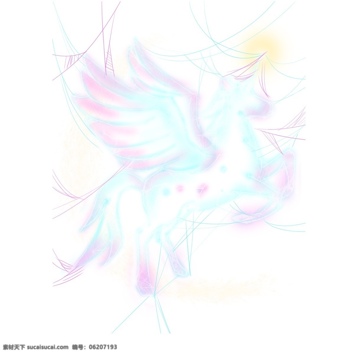 手绘 只 独角兽 动物 卡通 透明质感 插画
