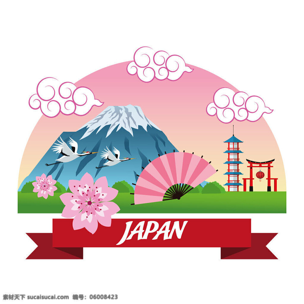 高山 粉色 花朵 粉色花朵 建筑 扇子 日本木门 灯笼