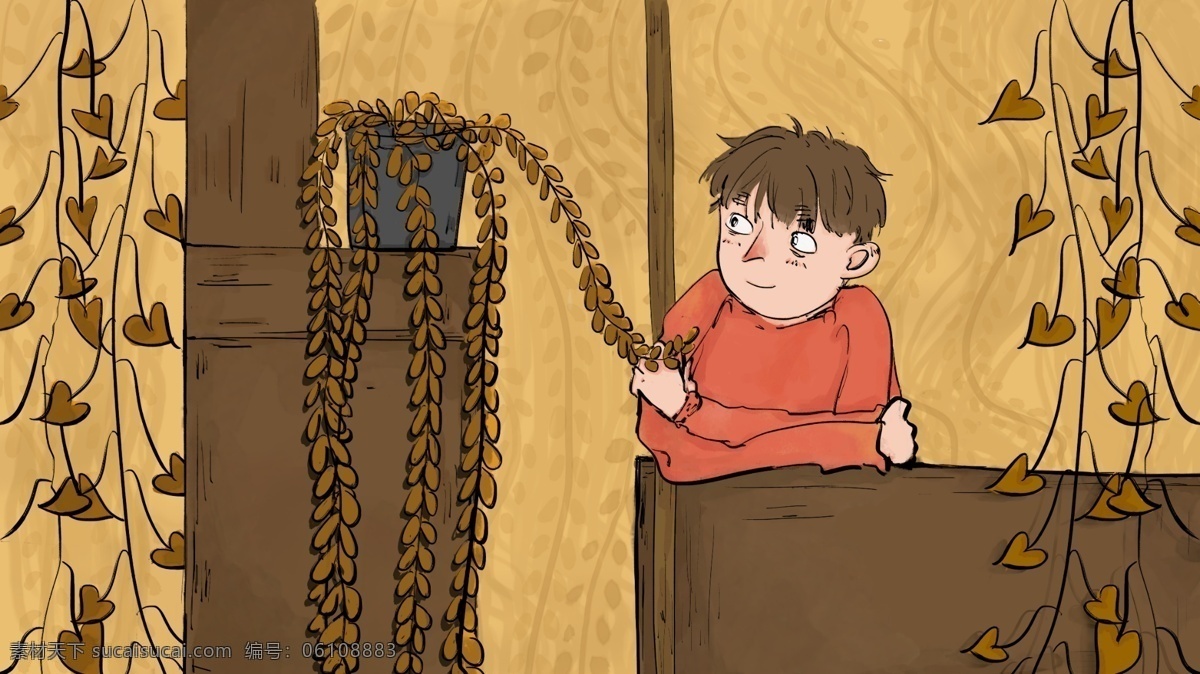 原创 秋天 你好 系列 秋季 少年 插画 叶子 壁纸 秋天你好 配图
