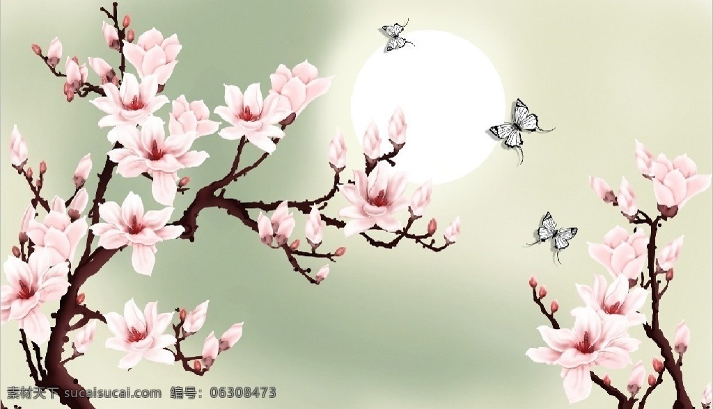 3d 矢量 玉兰花 3d玉兰花 矢量玉兰花 玉兰花树 蝴蝶 玉兰花鸟 现代立体花卉 分层
