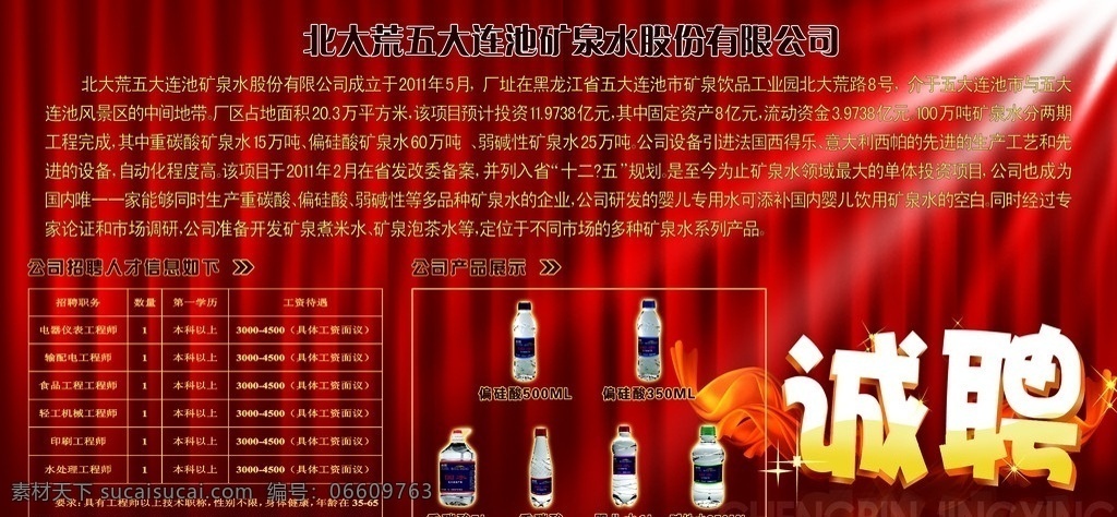 北大荒 五大连池 矿泉水 招聘 展板 集团 详细 介绍 展板模板 广告设计模板 源文件