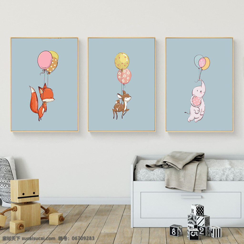 北欧 手绘 小 动物 气球 儿童 装饰画 分成 无 框 画 小动物 可分成 无框画 ai文件 可爱 有趣