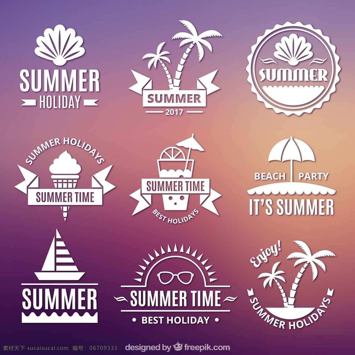 夏季 风格 贴纸 旧货 树 海洋 海滩 阳光 复古 度假 标签 船 棕榈树 复古标签 棕榈 装饰 贝壳 夏季海滩