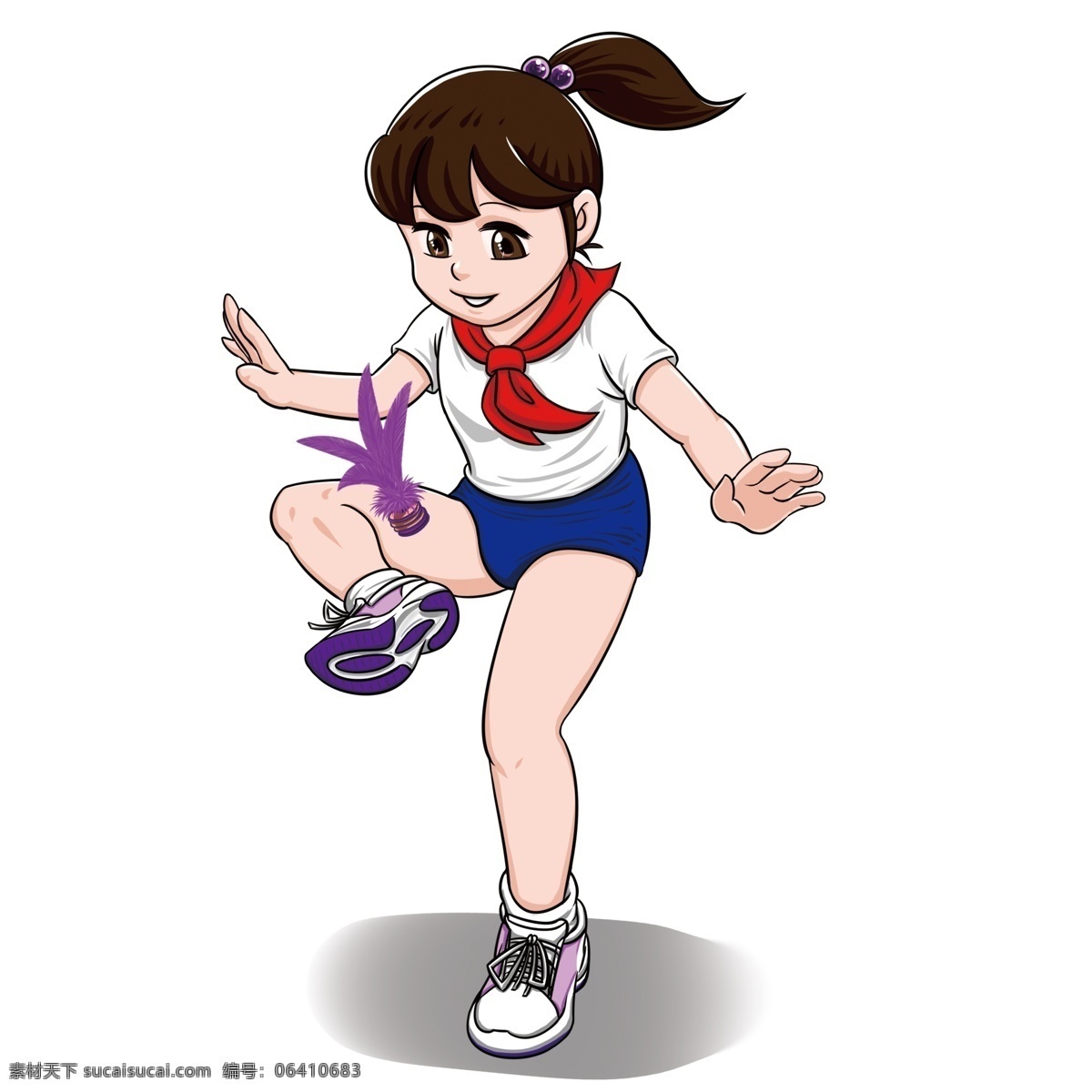 手绘 卡通 踢毽子 小女孩 运动 女孩 学生