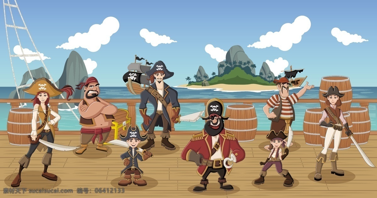 卡通海盗 宝藏 藏宝图 海盗 海盗船长 船长 独眼海盗 卡通海盗船长