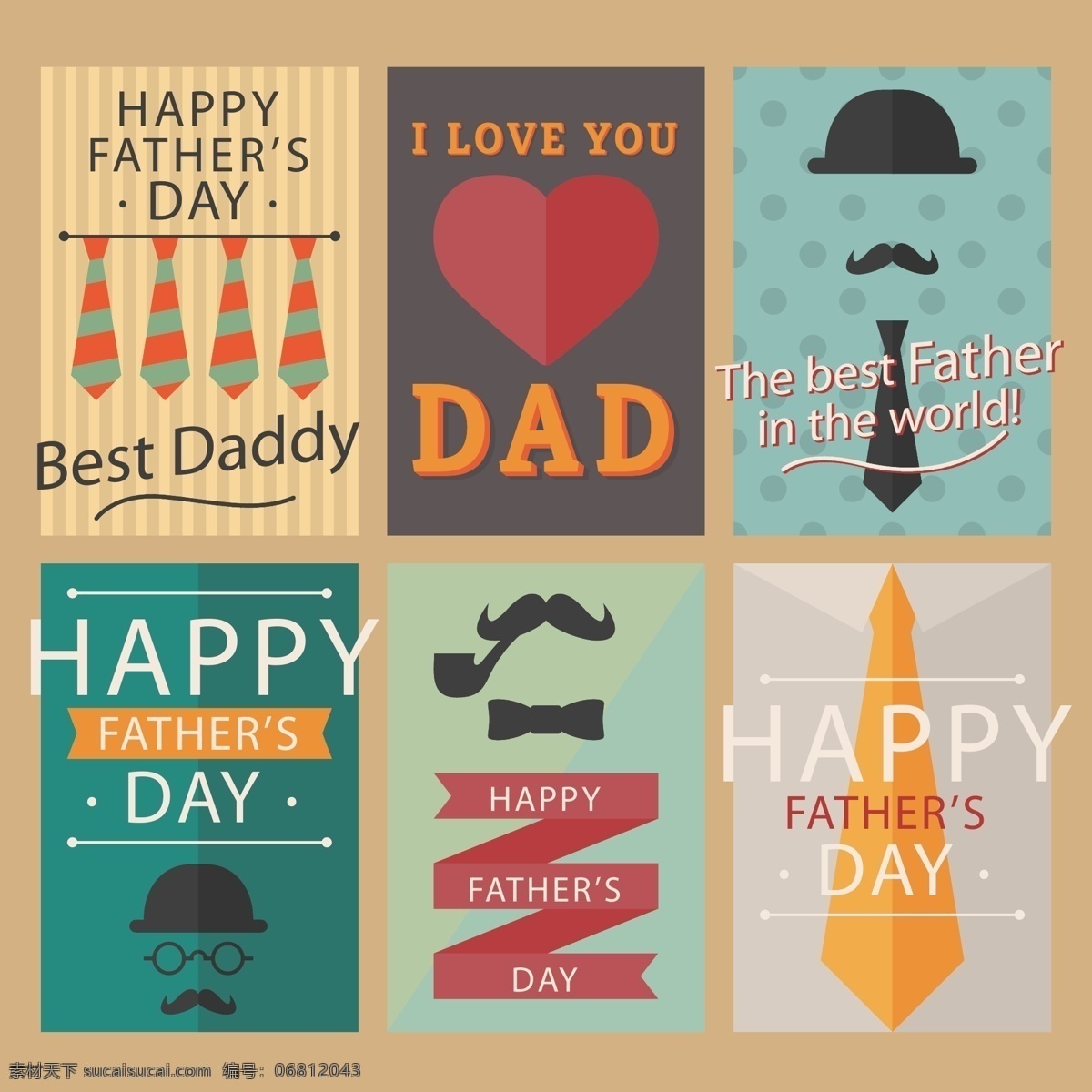 ai格式 爱心 父亲节 贺卡 胡子 礼帽 领带 领结 矢量图 条幅 矢量 happyfathersday 海报