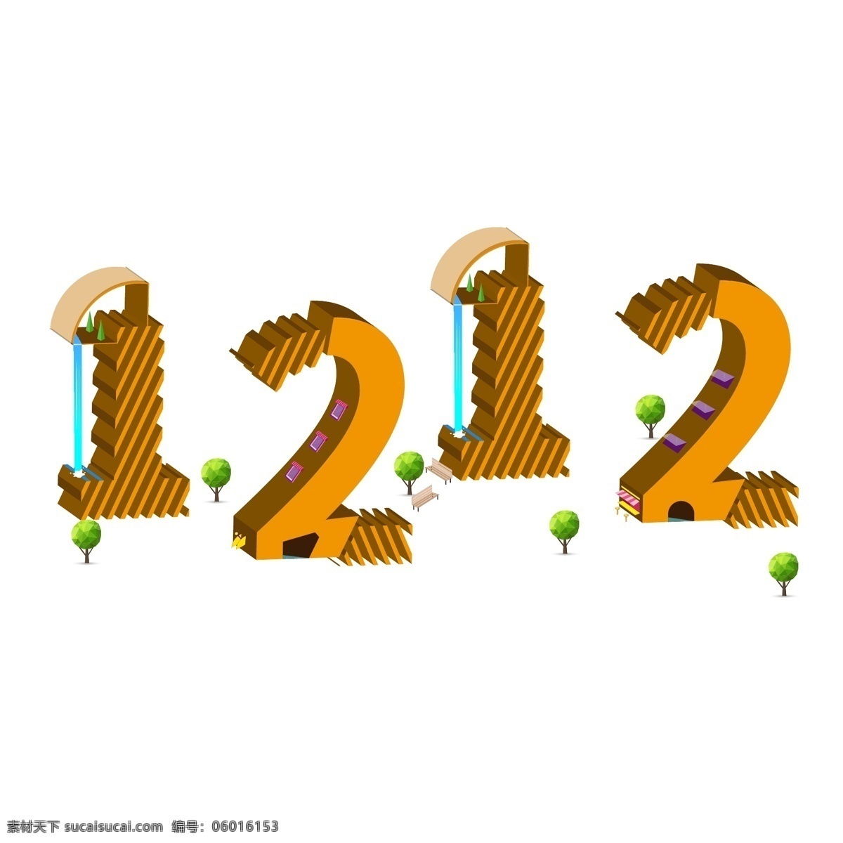 双十 二 d 字体 创意设计 双十二 2.5d 字体创意设计 立体 插画元素