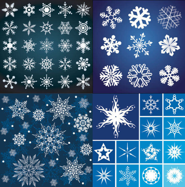 各式各样 漂亮 雪花 图案 矢量 圣诞节 矢量素材 eps格式 蓝色