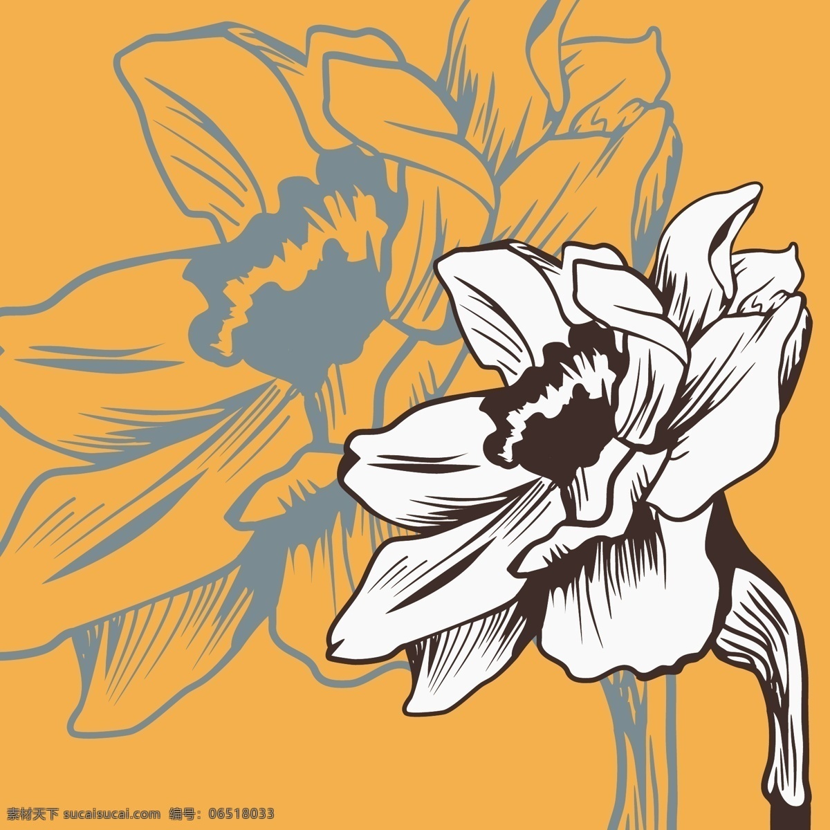 手绘花卉背景 手绘 花卉 花朵 背景 卡通图案 底纹边框 矢量素材 橙色