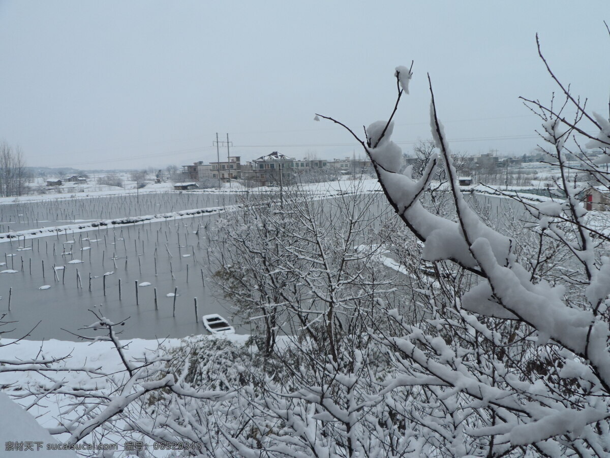 冬天的雪景 冰雪 田野 雪景 湖泊 雪枝 树枝 建筑景观 自然景观