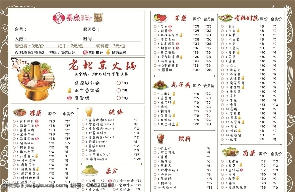 点菜单 老北京火锅 食物矢量图 食物底纹 青菜 肉类 海鲜类 菌类 dm宣传单