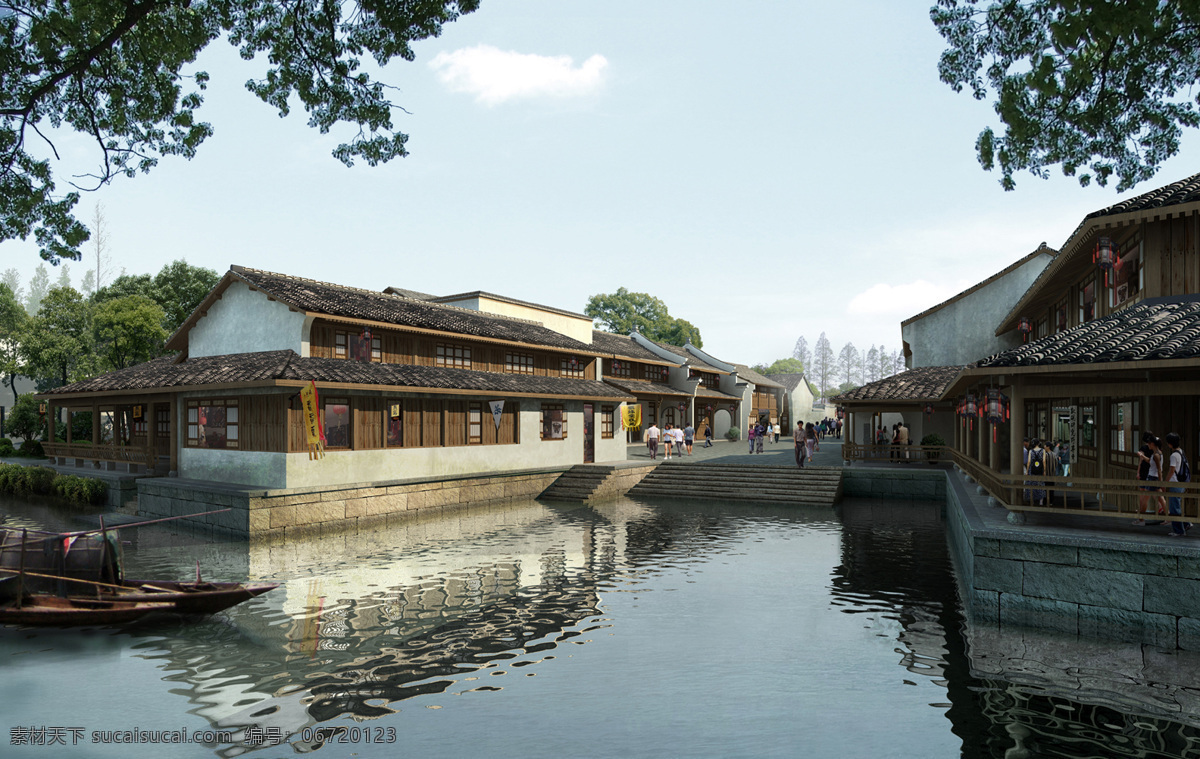 古建筑效果图 古建筑 效果图 滨水 传统园林 园林景观 设计表现 古街 民宿酒店 旅游度假 休闲 环境设计