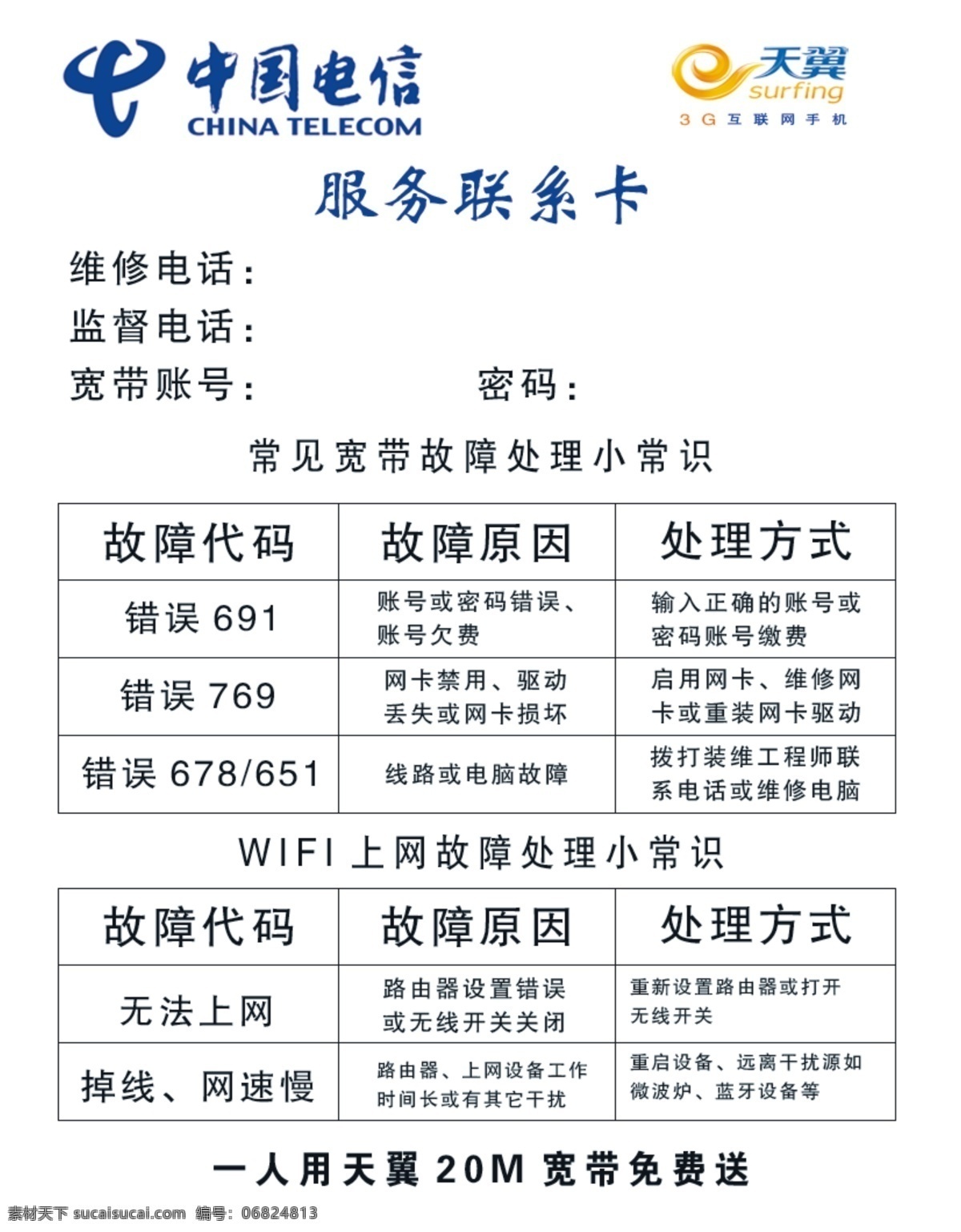 电信服务 联系卡 服务联系卡 电信 天翼 服务卡 路由器 分层