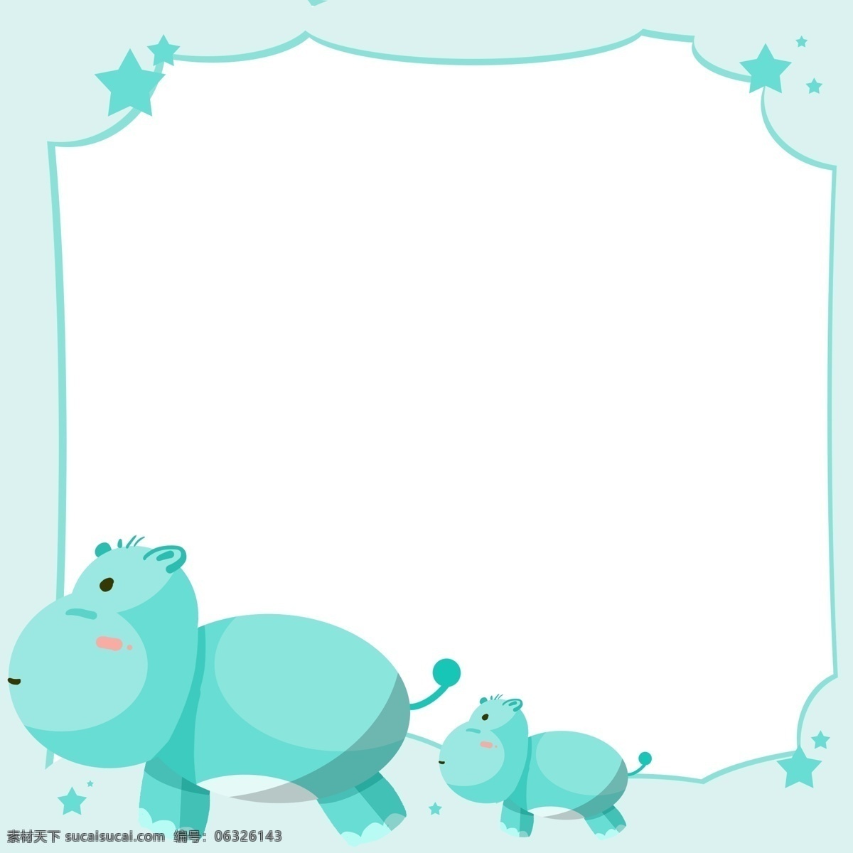 手绘 犀牛 动物 边框 蓝色的犀牛 蓝色的边框 卡通边框 手绘动物边框 可爱的动物 蓝色的星星