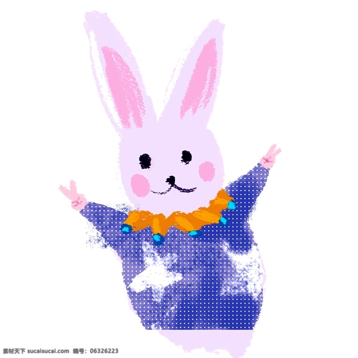 紫色 创意 可爱 小 兔子 元素 创意可爱 耳朵 穿着 服饰 五角星 眼睛 嘴巴 鼻子 卡通插画 害羞 姿势 玩耍