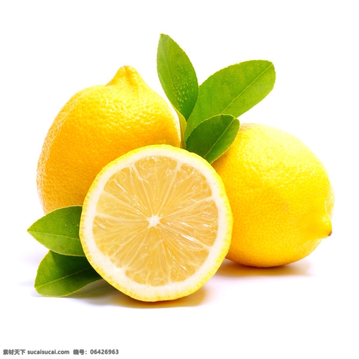 柠檬 切开的水果 新鲜 水果 新鲜水果 果实 水果摄影 绿叶 蔬菜图片 餐饮美食
