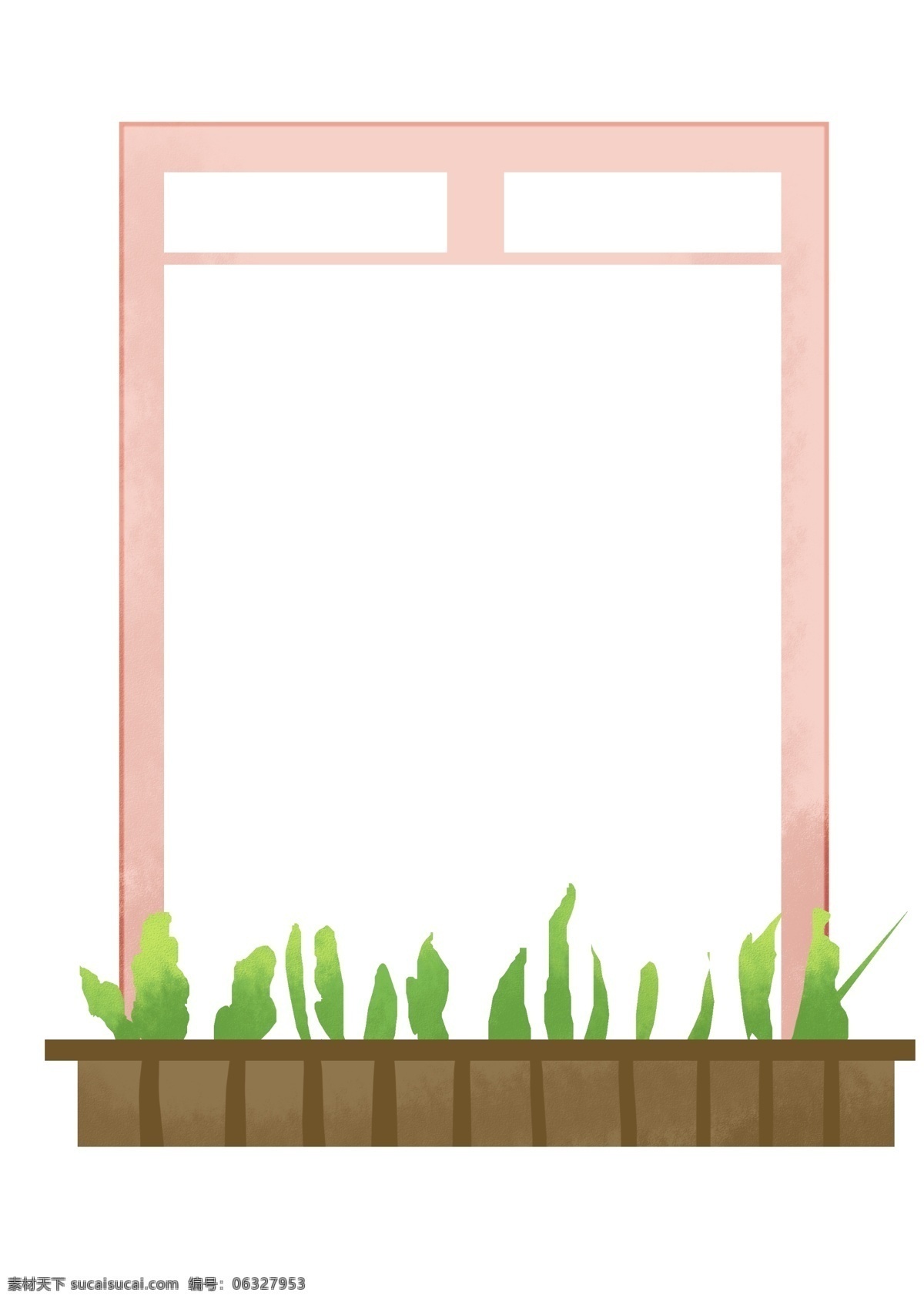 粉色 绿植 花草 边框 粉色边框 围栏栅栏花池 绿植花草边框 长方形 卡通装饰边框