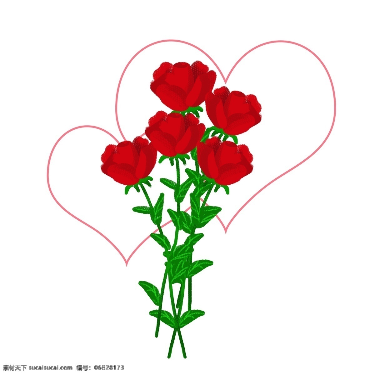 红色 玫瑰 花束 爱心 手绘 玫瑰花 玫瑰花束 红玫瑰