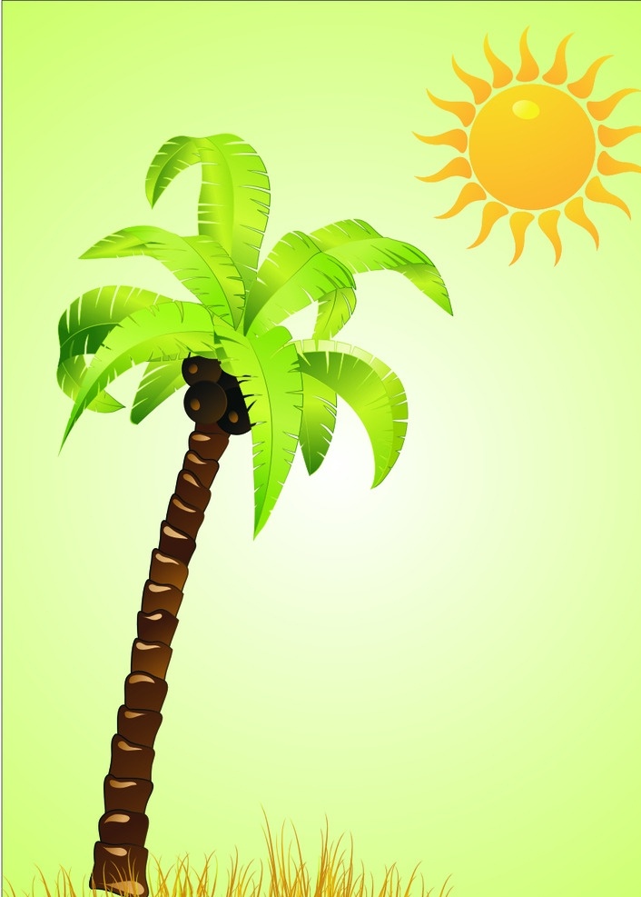 椰子树 矢量 太阳 卡通图片 本子封面 个人简历封面 夏日 矢量图 绿色背景 清淡背景