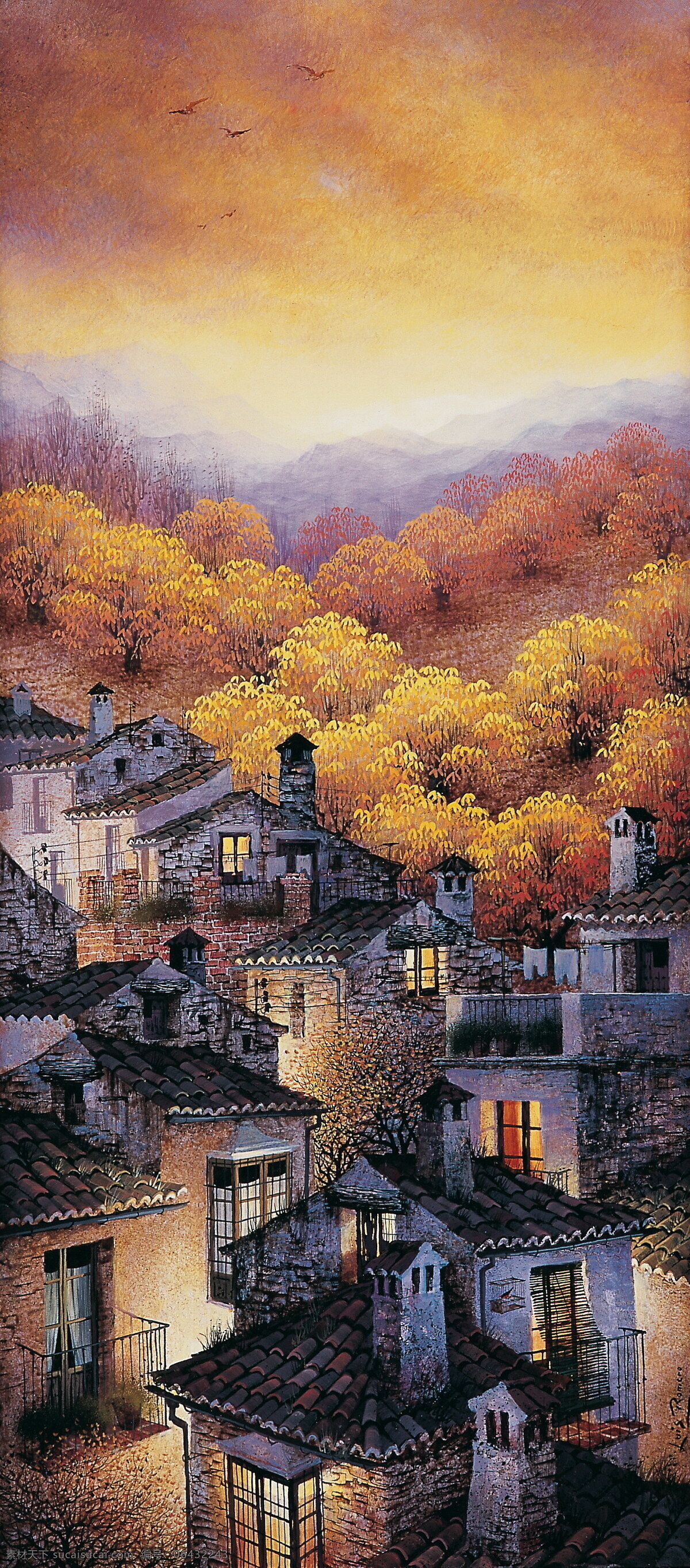 秋天风景画 风景画 意境图 高端装饰画 黄色调画 秋天 自然景观 自然风光