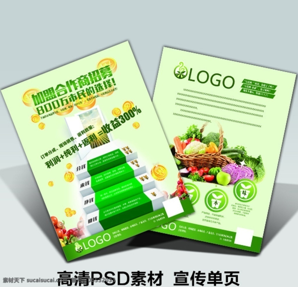 宣传单页 绿色 台阶 地毯 门 金币 钱 利润 蔬菜 水果 合作 招商 挣钱 赚钱 互联网 加盟 收益 环保 投资 健康 印刷品 含出血 16开 创意 单页 宣传 海报 展板 背景 x展架 杂物