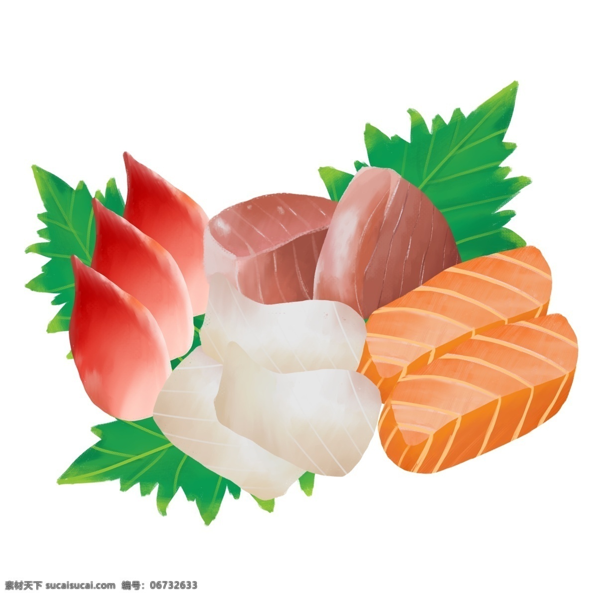 手绘 卡通 彩色 美味 刺身 插画元素 简约 免扣素材