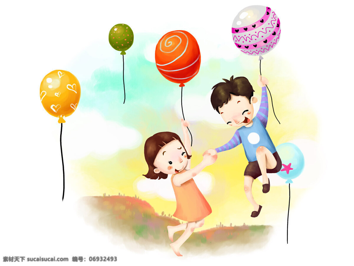 气球 小孩 插画 卡通 插画集