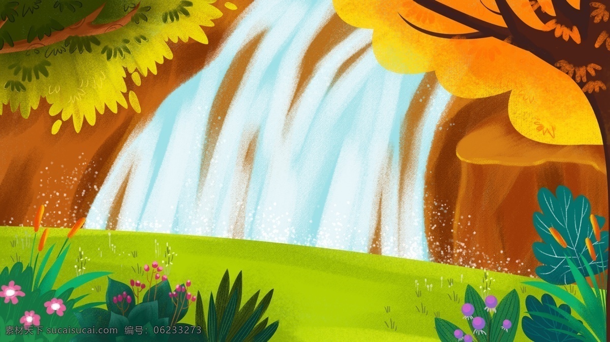 卡通 森林 治愈 系 插画 背景 唯美 树林 背景素材 卡通背景 手绘 插画背景 广告背景 psd背景 手绘背景