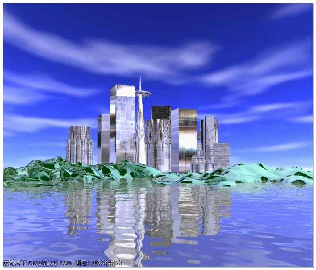 城市 景观 视频 蓝天 高楼 大海 视频素材 动态视频素材