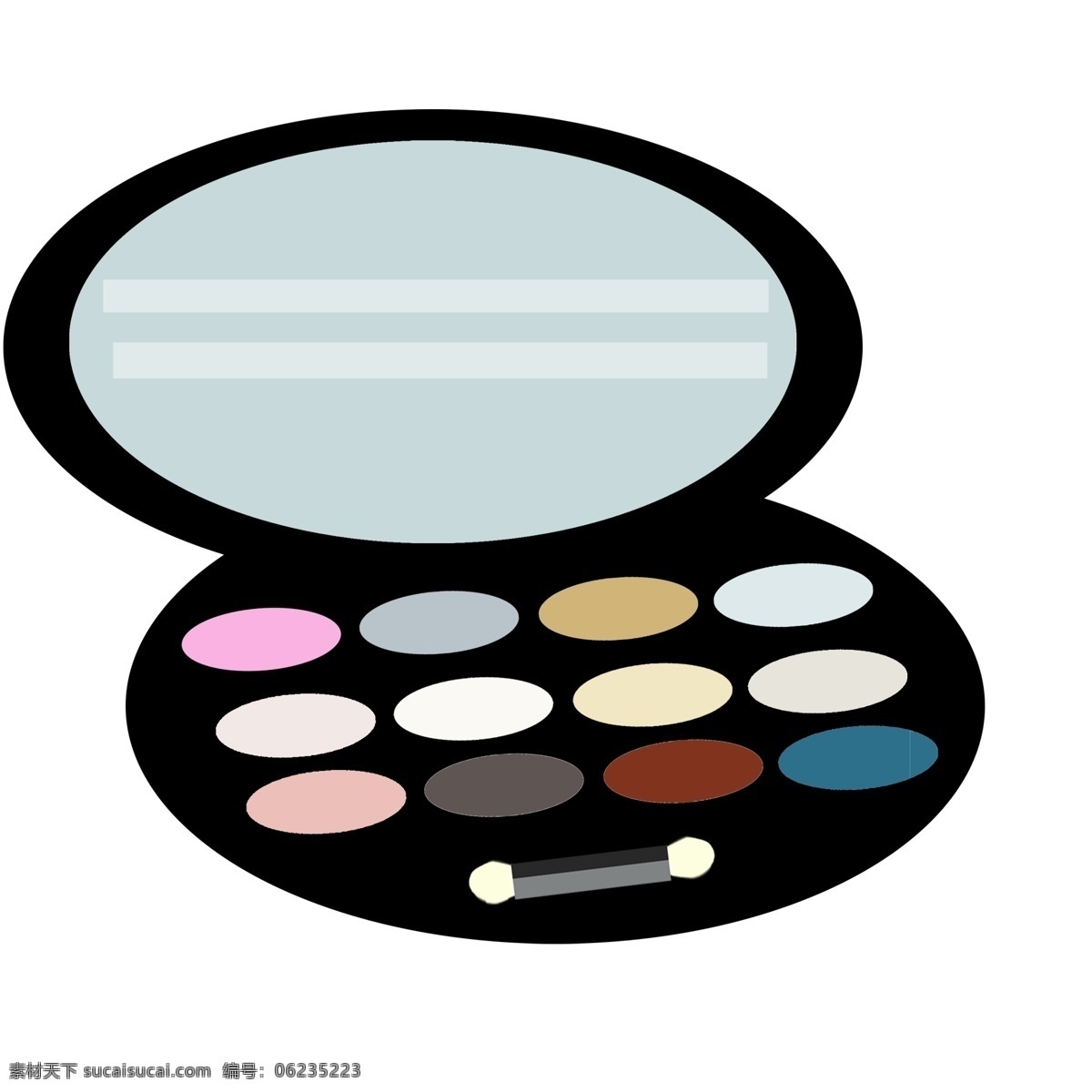 化妆品 眼影 盒 插画 粉色的眼影 黄色的眼影 卡通插画 手绘 女性化妆品 蓝色的眼影