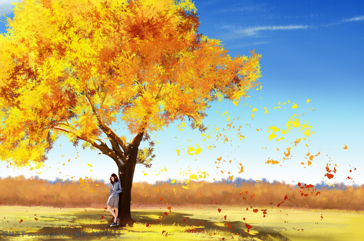 秋季 人物 插画 卡通 背景 海报 素材图片 清新 类