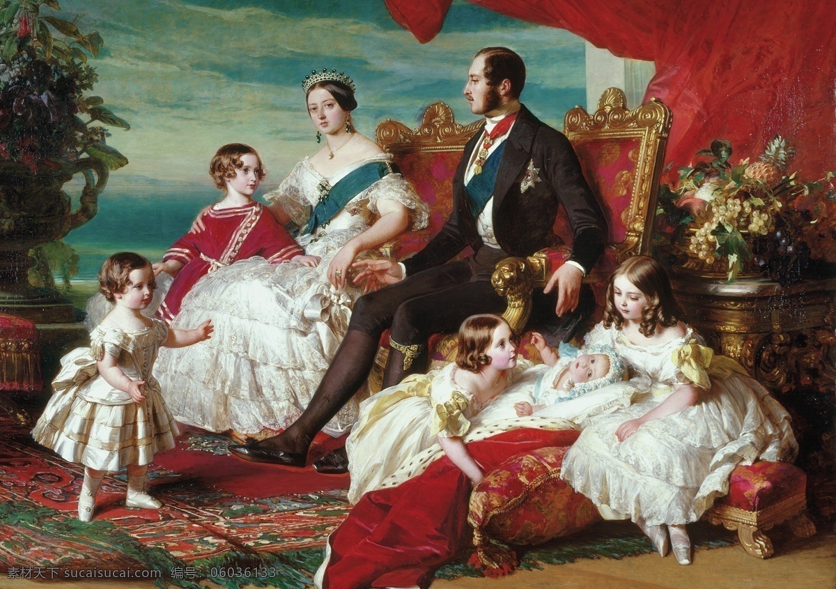 皇室全家福 1846年 维多利亚 女王 夫妇 孩子们 艾 丁堡 公爵 艾伯特 威尔士 亲王 爱德华 艾伯特亲王 爱丽斯公主 海伦娜公主 长 公主 油画 绘画书法 文化艺术