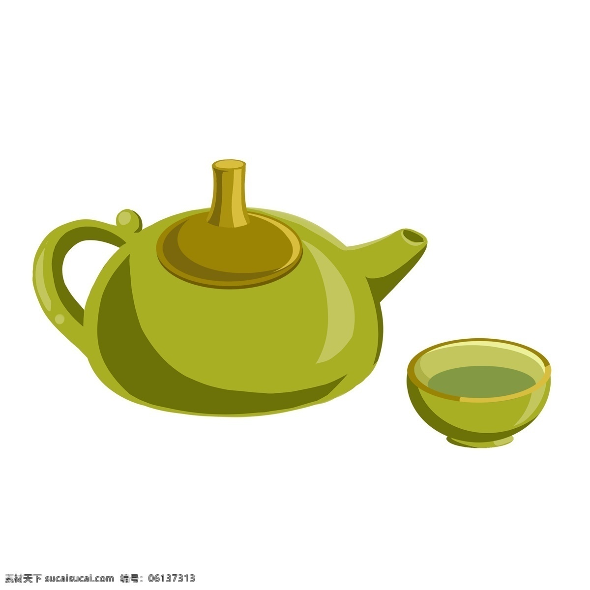 清明节 手绘 古风 茶具 元素 茶壶 茶杯