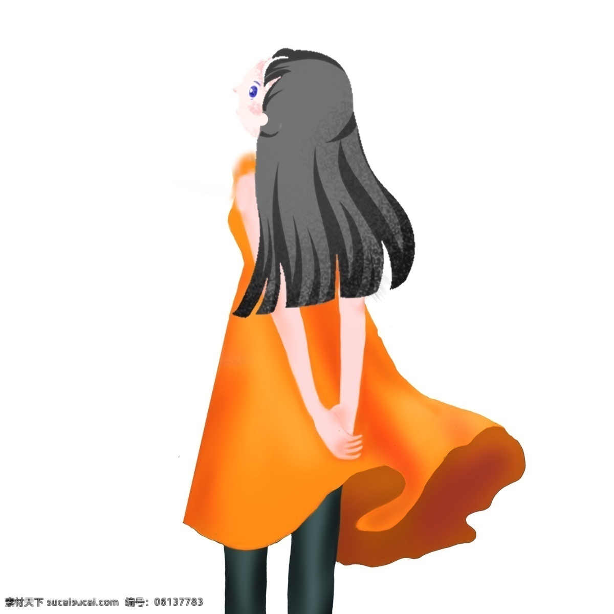 手绘 唯美 少女 人物 背影 女孩 插画