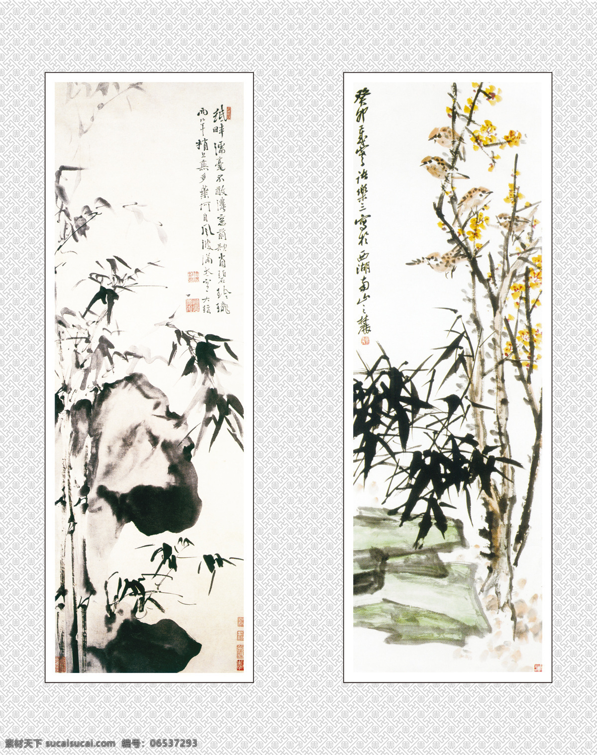 竹石免费下载 玻璃移门 国画 绘画书法 设计图库 水墨画 文化艺术 竹石 竹雀 矢量图 日常生活