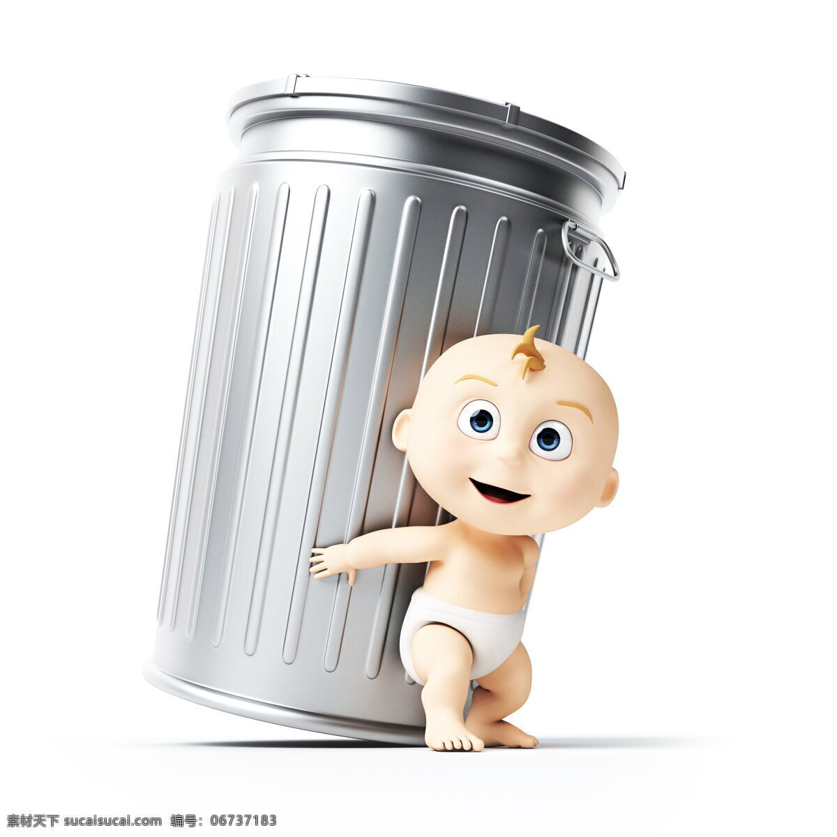 宝宝 垃圾桶 创意 高清 3d宝宝 铁桶 桶 铁制品