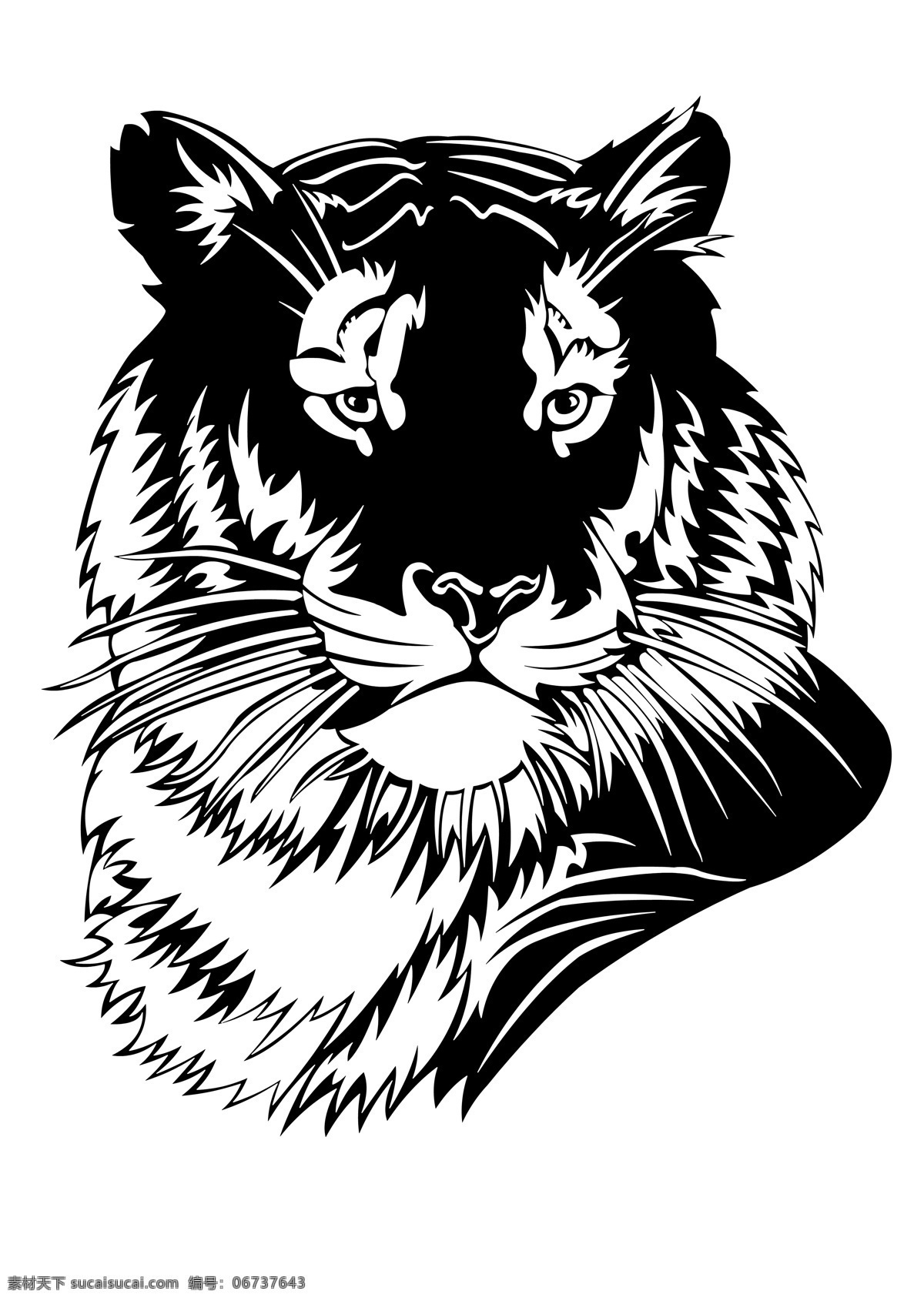 虎免费下载 黑白 虎 剪纸 虎年剪纸素材 文化艺术